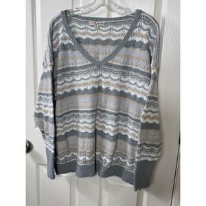 Love Change Italy V-Neck‎ Sweater Striped Knit Pullover Comfy Chic Women's Sz 3X
